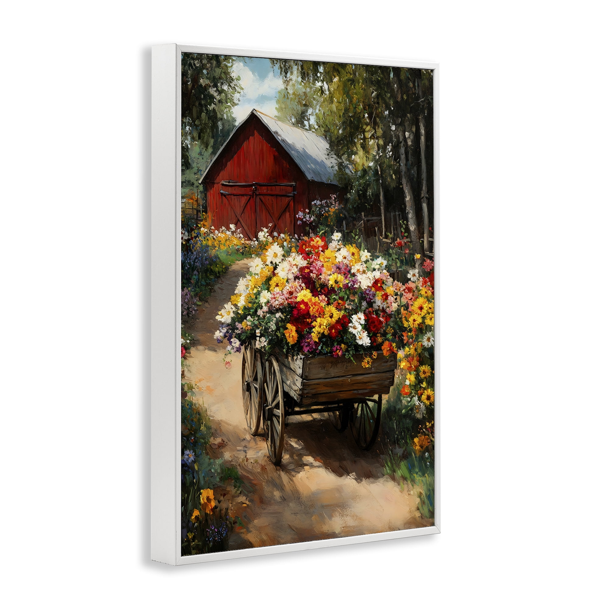 Stupell Industries Floral Wagon in Summer Garden White Framed Giclee Art, design by Franklyn Gregory