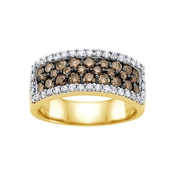AFFY Brown & White Natural Diamond Fashion Ring In 10k Yellow Gold (1.5 Cttw)