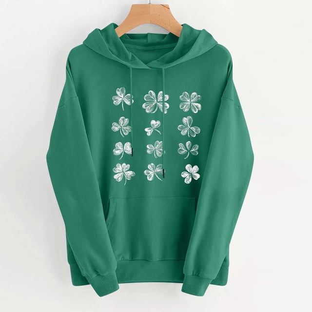 TaTaai Ladies Long Sleeve St Patricks Hoodie Casual Pullover Holiday Print Loose Fit Fleece Lined Sweatshirt (Runs Small Size Up) Gift
