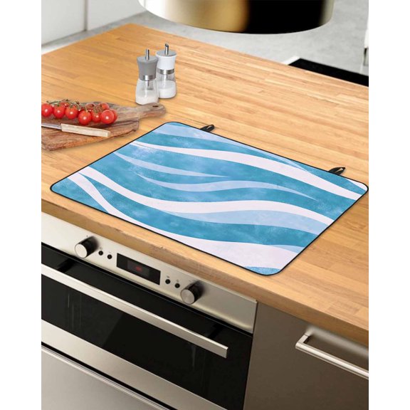 nqOlkjepod Large Induction Cooktop Protector Mat 28.5"x20.5", Blue Waves Stove Top Covers for Electric Stove, Ombre Sea Ripples Shabby Beach Decorative Stove Burner Cover Mats, Glass Top Stove Cover