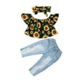 thumbnail image 2 of 3Pcs Pretty Girls Clothes Set Kids Baby Girl Clothes Short Sleeve Off-shoulder Sunflower Crop Tops Denim Pants Outfits, 2 of 6