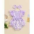 thumbnail image 2 of Suealasg Newborn Baby Girl Clothes Fly Sleeve Daisy Print Bow Romper with Headband Set 2Pcs Infant Summer Photoshoot Outfits, 2 of 7