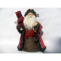 Linen Script Fabric Fur Santa Holding a Lantern Christmas Figurine