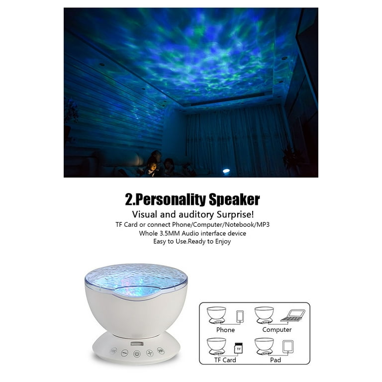 Ocean Wave Night Light Projector With Speaker - LED Mood Lamp For Kids & Adults, 12 Colors, Auto Shutoff, Waterproof 2 thumbnail image