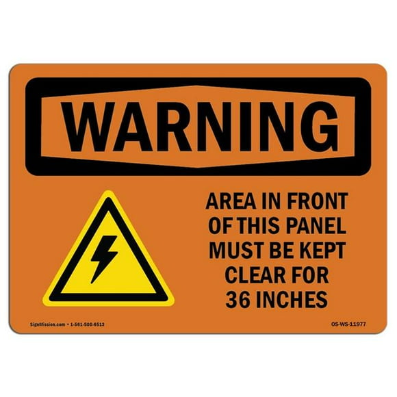 SignMission OS-WS-D-35-L-11977 OSHA Warning Sign - Area in Front of This Panel with Symbol