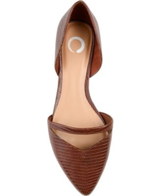 Journee Collection Women's Brown Lizard Texture D'orsay Cushioned Braely Pointed Toe Slip On Dress Flats 8