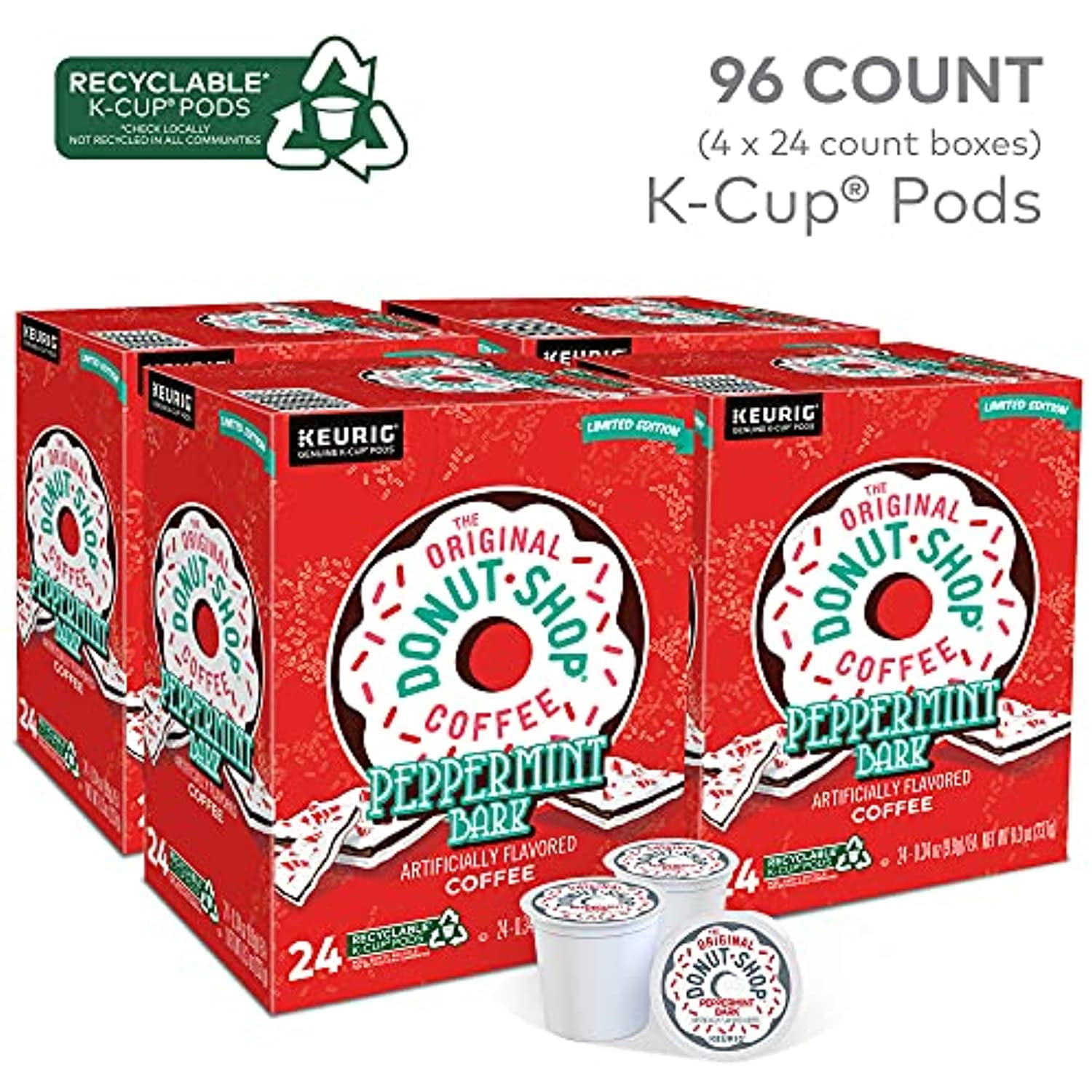 The Original Donut Shop Peppermint Bark Keurig Single-Serve K-Cup Pods, Light Roast Coffee, 96 Count