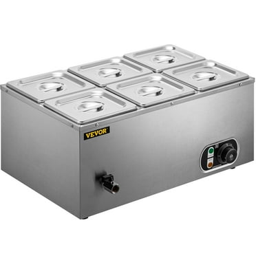 VEVOR 110V 6-Pan Bain Marie Food Warmer, 12.6 Qt Commercial Stainless Steel Steam Table, 1500W, 6-Inch Deep with Temperature Control (86-185°F), Includes Lids & 2 Ladles