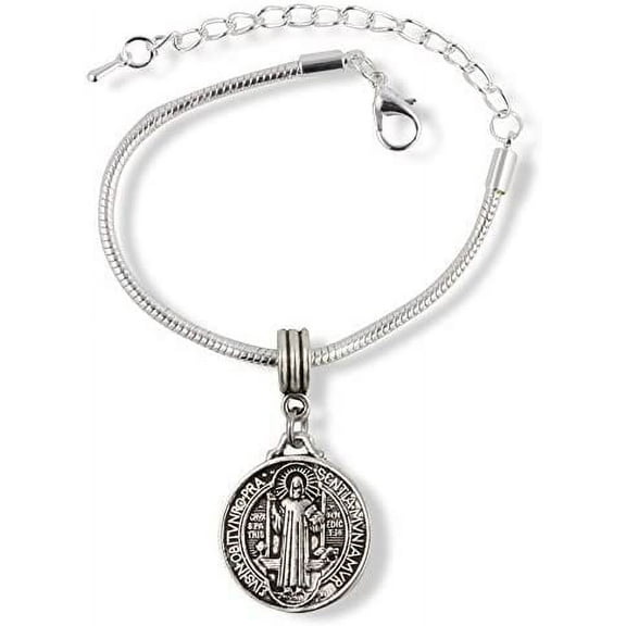 St Benedict Bracelet | Medal San Benito Religious Jewelry Bracelet for Women Silver Plated Chain Charm Gifts Catholic for Women Men