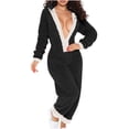 thumbnail image 2 of Womens Sherpa Jumpsuit,Women's Fuzzy Pajamas Long Sleeve Adult Cat Ears Onesie Pajamas for Women Fleece Winter One-Piece Zipper Hooded Rompers Plush Sleepwear Loungewear, 2 of 7
