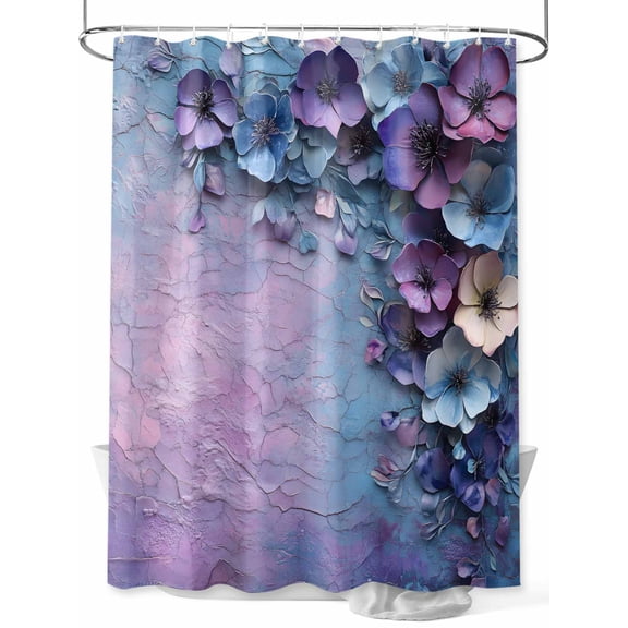 Fsddascl Purple Floral Shower Curtain Set - 36" x 78" Washable Bathtub Curtain with 12 Hooks, Retro Flowers Mottled Pastoral Botanical Waterproof Fabric Stall Shower Curtains for Bathroom/Bathtub
