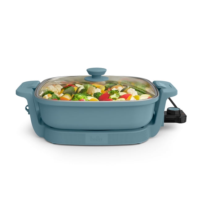 Bella Make & Take Electric Sartén, se adapta a cualquier lugar utensilios de cocina, revestimiento de cerámica EverGood, temperatura ajustable y apta para lavaplatos, tapa de vidrio templado, base de