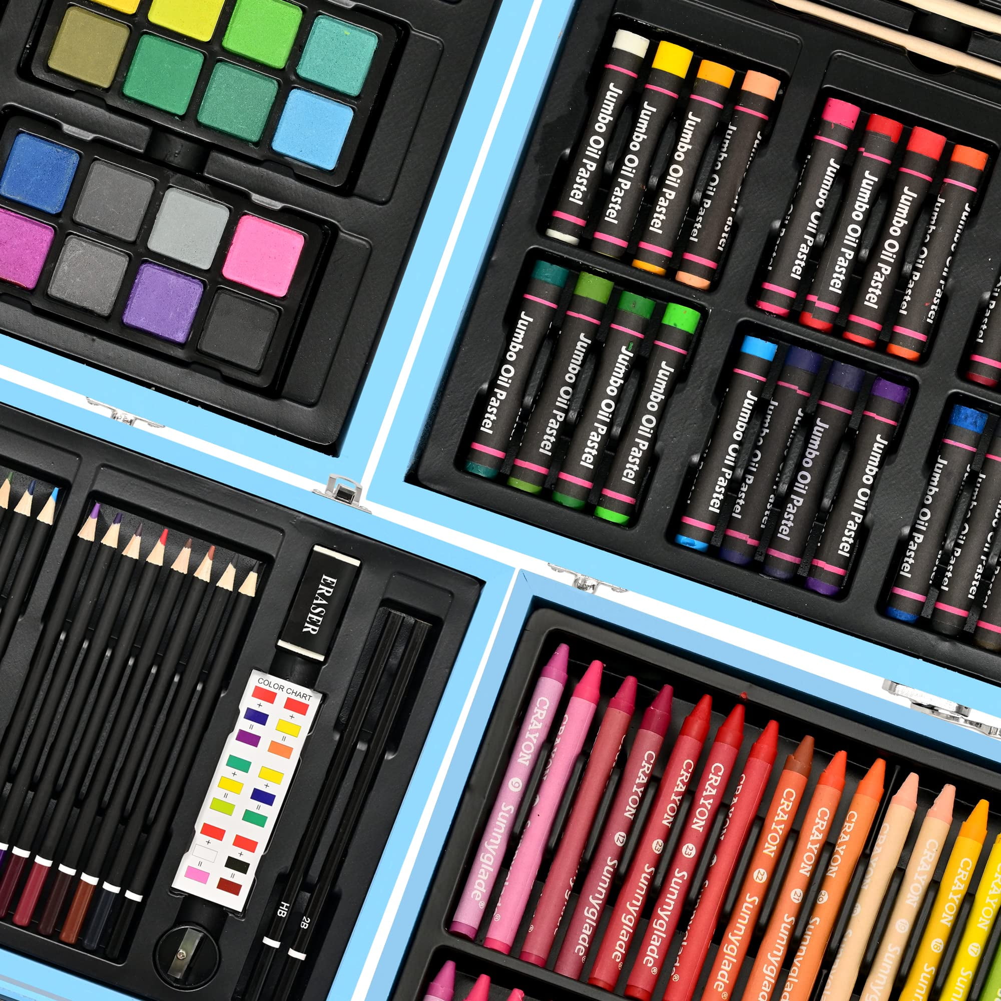 Bibana 145 Piece Deluxe Art Set, Wooden Box & Drawing Kit with Crayons, Oil Pastels, Colored Pencils, Watercolor Cakes, Sketch Pencils, Paint Brush, Sharpener, Eraser, Color Chart