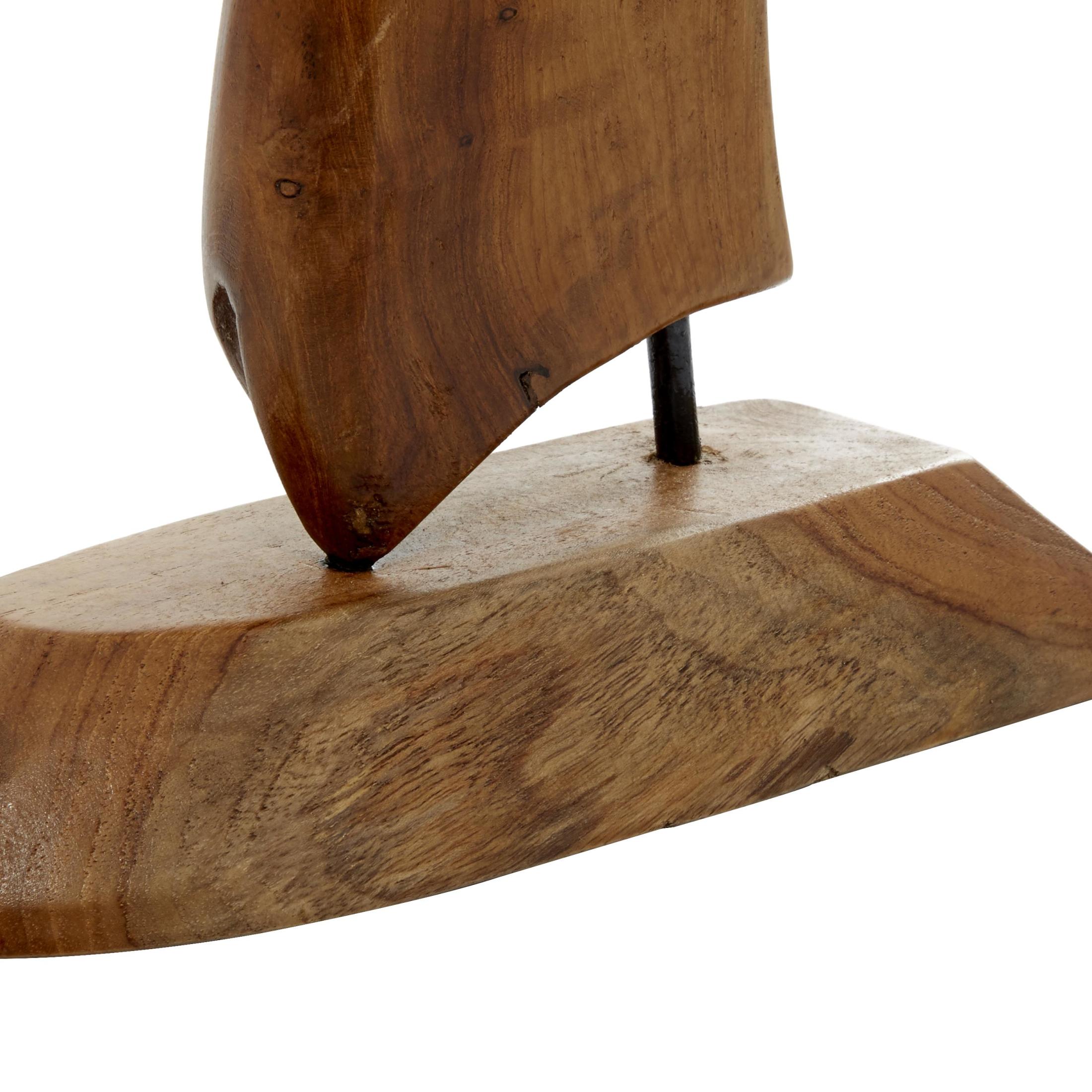 20", 17", 13"H Brown Teak Wood Handmade Sail Boat Sculpture, by DecMode (3 Count)