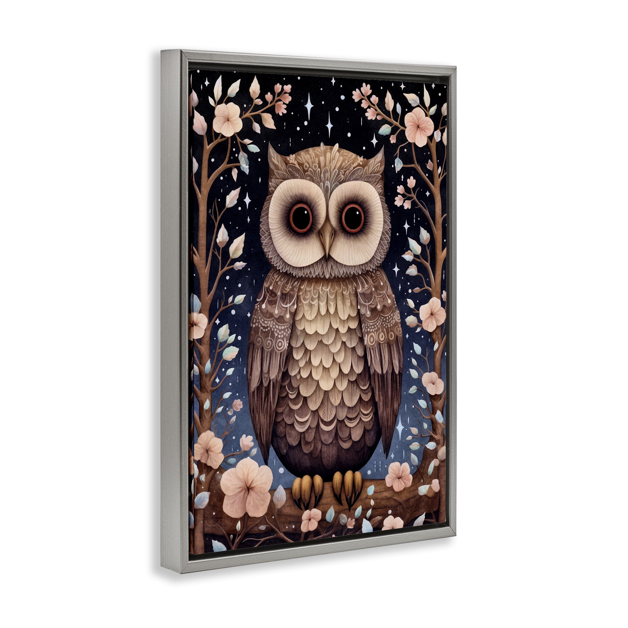 Stupell Industries Woodland Pattern Owl Animals & Insects Painting Gray Floater Framed Art Print Wall Art, 21 x 31