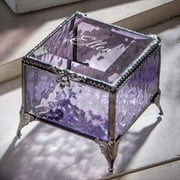 Personalized Purple Glass Box Decorative Vanity Display Case Storage Jewelry Organizer Keepsake Gift for Her Girl Women Purple Vintage Decor J Devlin Ellen Box 836 EB245