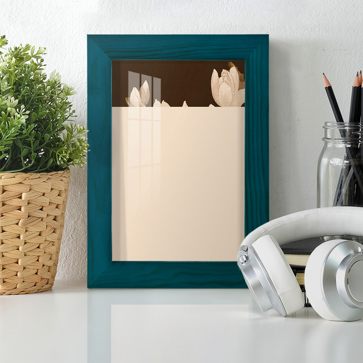 Asian Brocade II - Framed Print w/glass - Ocean Blue