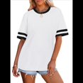 thumbnail image 3 of Camisetas de Mujer, Corte Holgado, Corta, Cuello Redondo, Bloques de Color, Moda de Verano 2025 S, 3 of 8