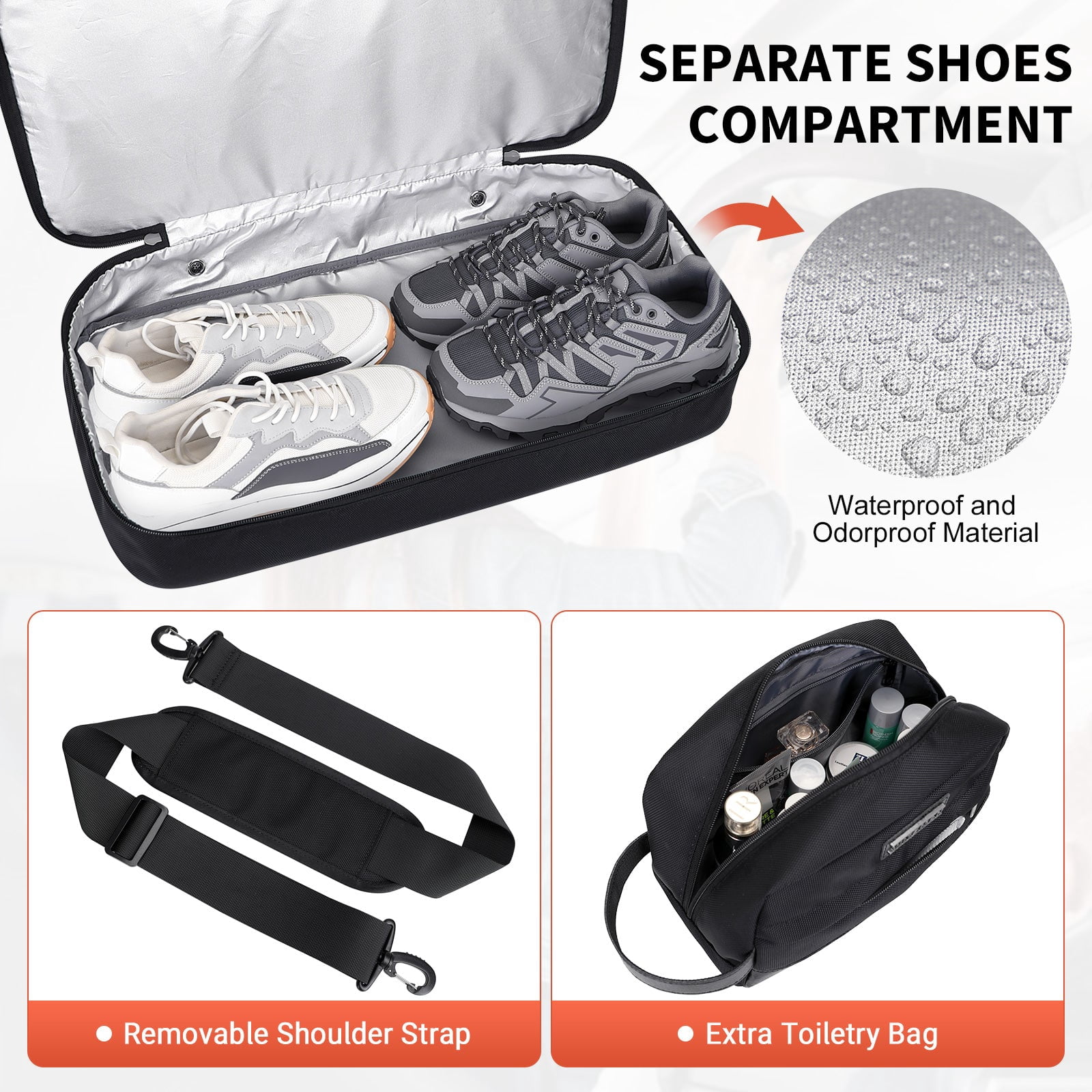 WITZMAN Travel Duffle Bags for Men Weekender Bags with Toiletry Bag Sets Carry on Overnight Bag 55L（B696 Black）