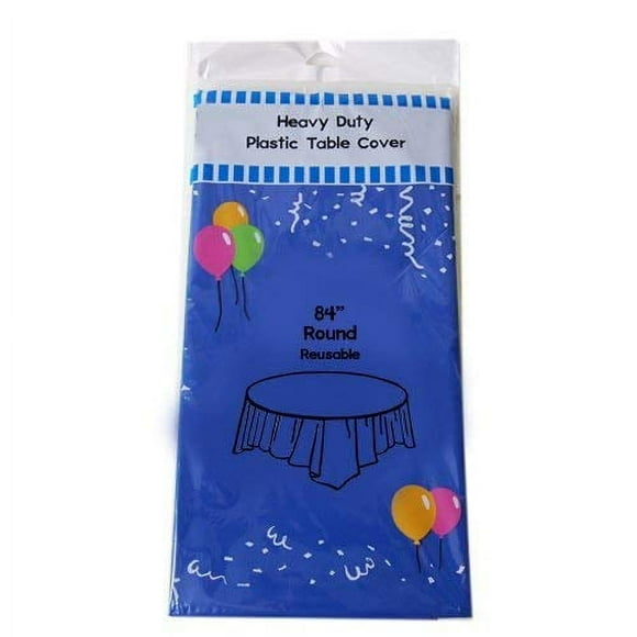 Evershine (12-Pack) Heavy Duty Plastic Table Covers Tablecloth (Reusable) (Round 84", Royal Blue)