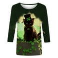 thumbnail image 4 of Women T Shirt Ladies Four Leaf Cat Print 3/4 Sleeve Long Sleeve Round Neck T-Shirts Womens Tshirt Yellow XL, 4 of 4