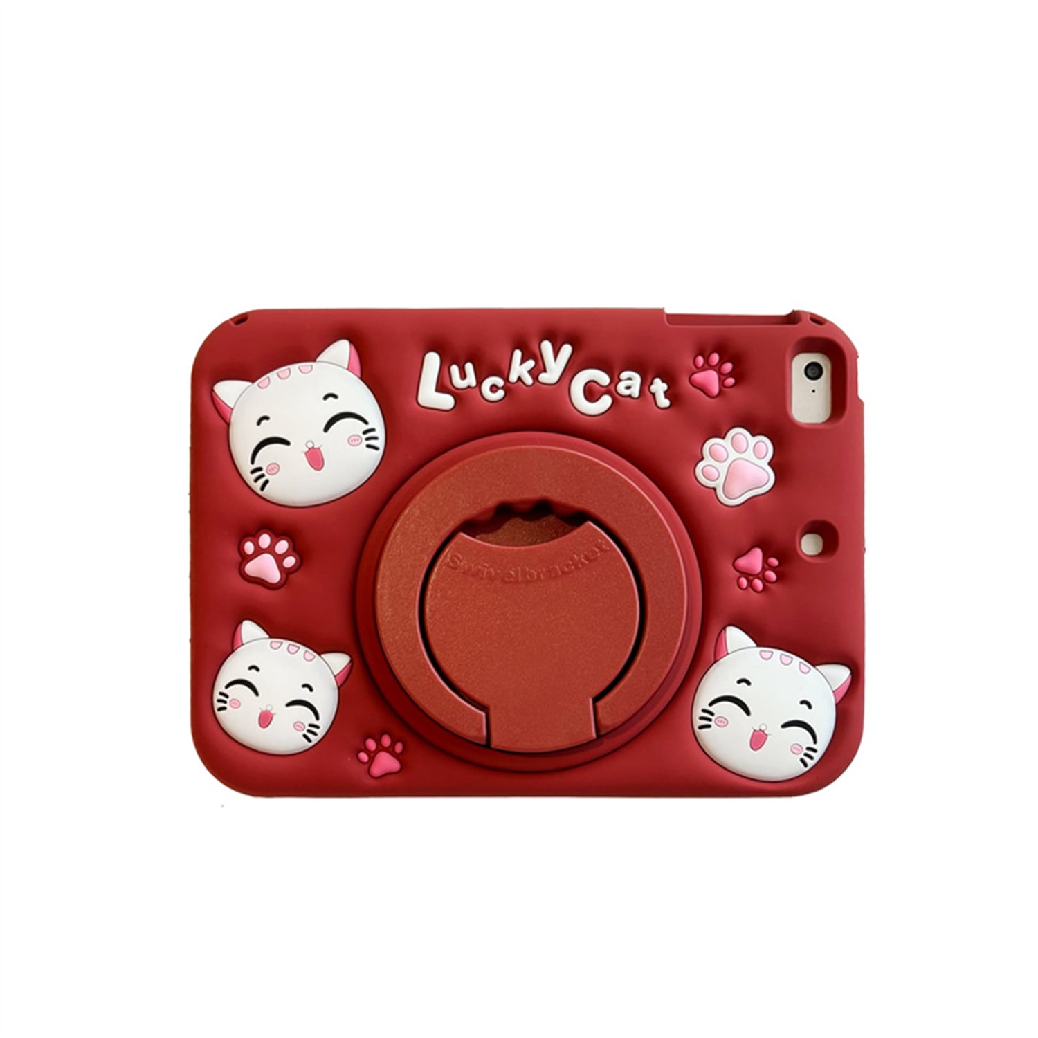 TECH CIRCLE Cartoon Tablet Case for iPad Mini 5th Generation (2019) /iPad Mini 4 Case 7.9 Inch, Cute Case for Kids, Built-in Rotating Kickstand & Handle, with Shoulder Strap, Portable Case, Red Cat
