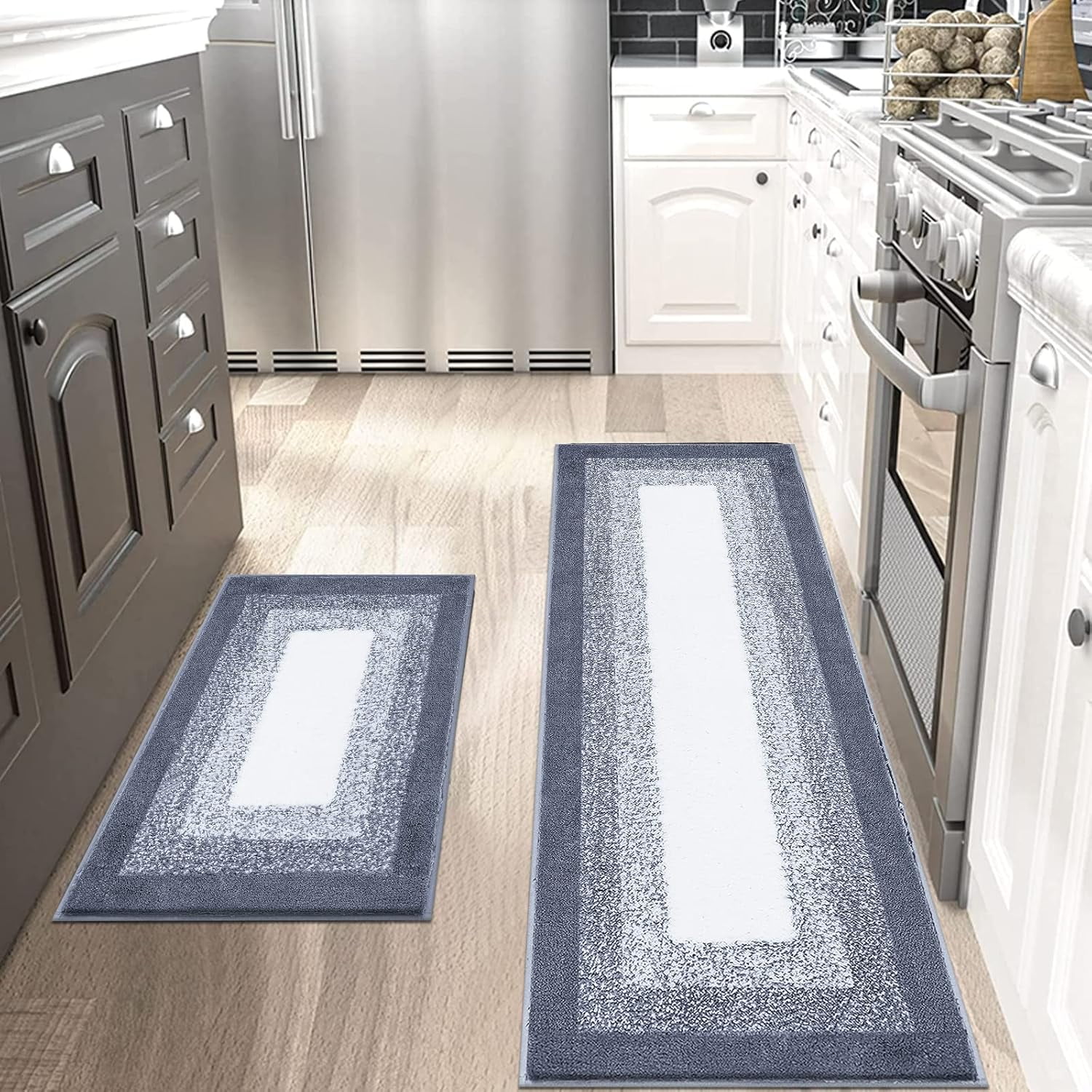Ileading 2 Piece Bath Rug Set Microfiber Washable Non Slip Bathroom Rug and Mat Set