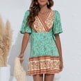 thumbnail image 2 of Vestido HUOGUO para mujer, casual, manga corta, estampado con cuello en V, 2 of 5