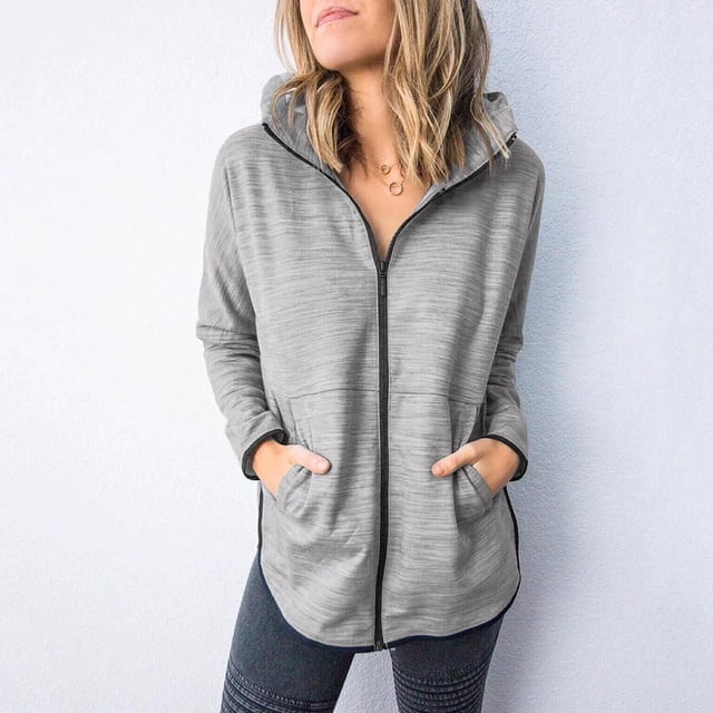 Pntutb moda mujer Color sólido cremallera manga larga deporte blusa tops Sudadera con capucha Flash Picks Pntutb Pntutb-5162