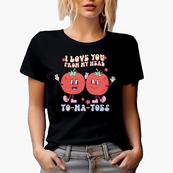 I Love You from My Head Tomatoes Pun, Retro Groovy Wavy Text Art Merch Gift, Black T-Shirt, Small