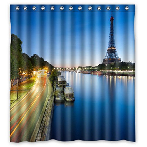 YUSDECOR Paris Romantic Eiffel Tour Landscape Scenery Waterproof Shower Curtain Set with Hooks Bathroom Accessories Size 66x72 inches
