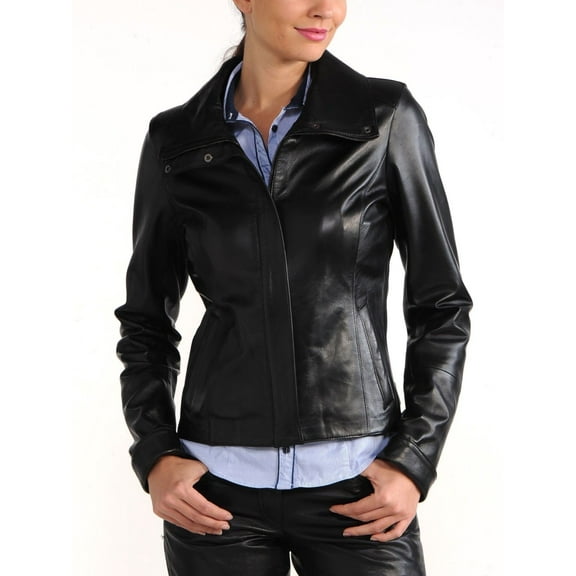 Noora Women's Black fitted Motorcycle leather jacket ST0333