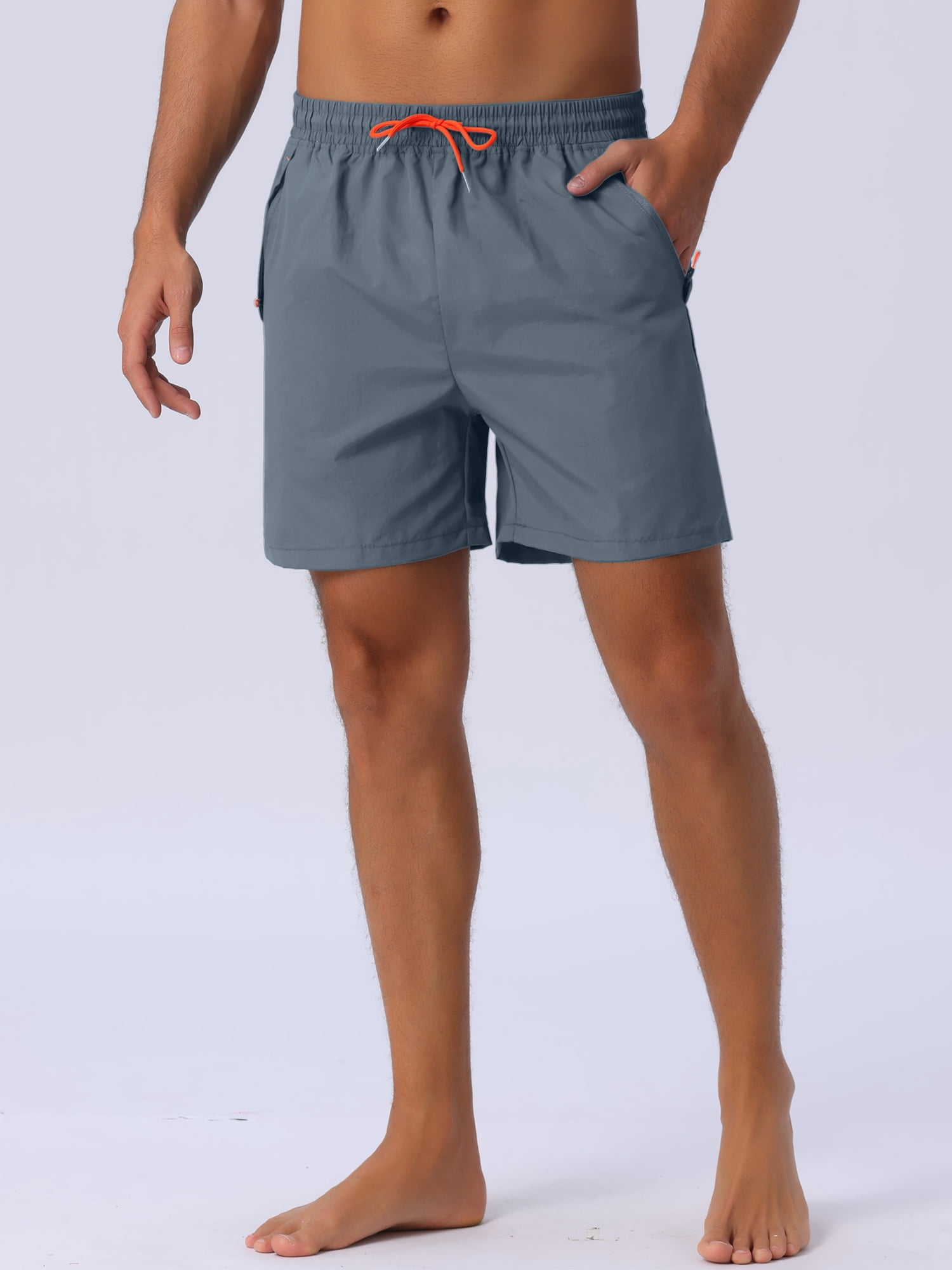 DARING DIVA Men's Elastic Waist Drawstring Mesh Lining Beach Shorts 32 Gray
