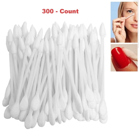 Dual-Tip Cotton Swabs 300 Count Individually Wrapped for Makeup Application and Gentle Cleaning, 100% Pure Cotton Pointed Rounded Tips for Beauty Nail