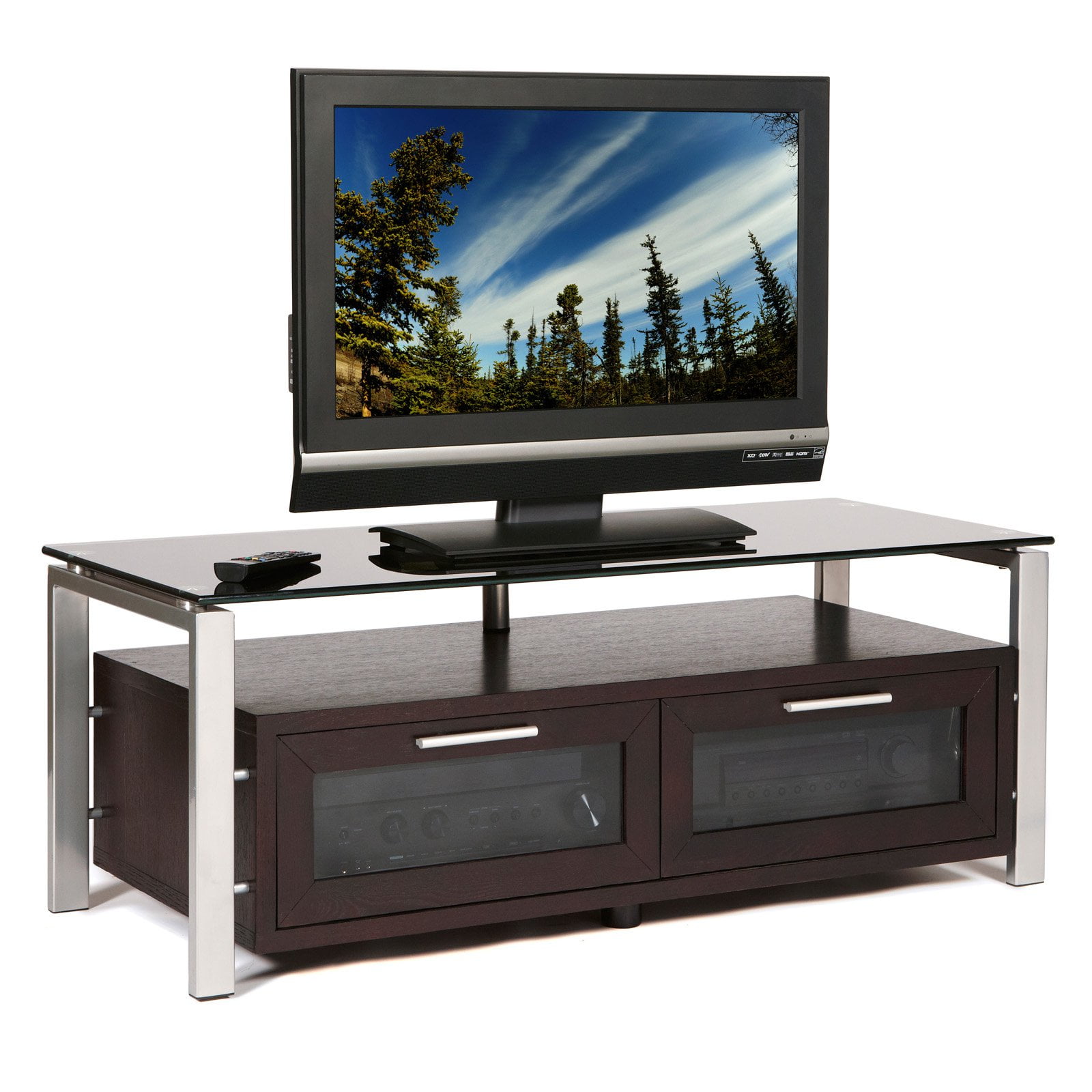 Plateau Decor 50 Inch TV Stand In Espresso Black And Silver Walmart entertainment-center-with-led-lights-seizeen-modern-tv-stand-for-50in