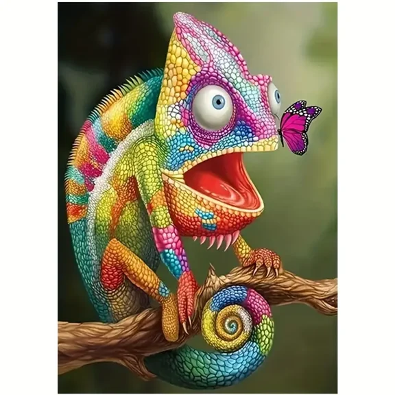 DIY 5D Diamond Painting Kits for Adults Diamond Art Chameleon and Butterfly Animal Full Round Drill Embroidery Kits Crystal Rhinestone Art for Mosaic Gift Home Wall Decor