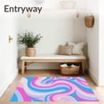 thumbnail image 3 of ODIKA 4'x6' Machine Washable Non-Slip Area Rug, Prismatic Ribbon Swirls with Harmonious Layered Color Transitions High Traffic Rug with Pad, Pink, 576942, 3 of 8