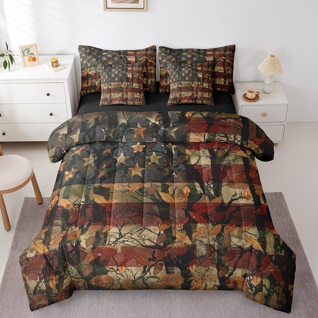 Erosebridal Literie Rétro Drapeau Américain Format Grand, Ensembles de Literie Feuilles d'Automne Format Grand, Déco de Chambre Botanique 7 Pcs