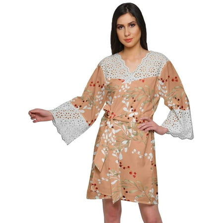 

Moomaya Printed Cotton Wrap Lightweight Kimono Short Bathrobes For Women