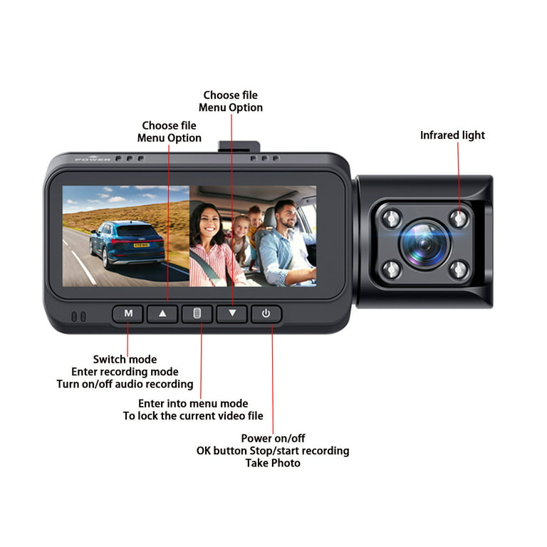 Kurve officiel efterklang 4K Car Camera WDR GPS Dash Cam, TOGUARD Front and Inside Dual Dash Camera  Driving Recorder with IR Night Vision, Parking Monitor, G-Sensor, Loop  Recording - Walmart.com