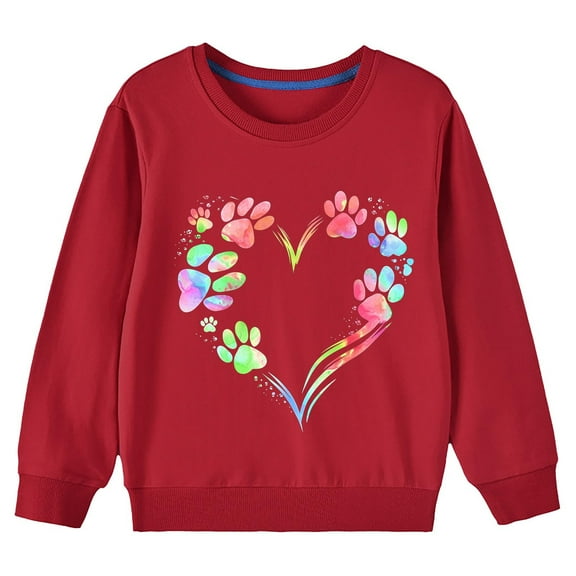 Kids Baby Girls Long Sleeve Blouse Tops Long Sleeve Hooded Blouse Fall and Winter Middle Big Girls Boys Heart Print Long Sleeve Top Sweater Red 7-8 Years