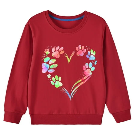 

DOSUKRAI Kids Soft Sweatshirts，Boys Girls Cute Print Crewneck Loose Sweatshirts Toddler Baby Sweatshirt Cotton Comfy Long Sleeve Pullover Sales Today Clearance Red 2-3 Years