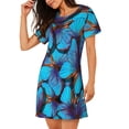 thumbnail image 2 of Honeii Blue Butterflies Print Women's Loose Short Sleeve Nightgown, Soft Cotton Sleepwear, Comfy Loose Fit Pajama Dress for Sleep and Lounge, 2 of 6