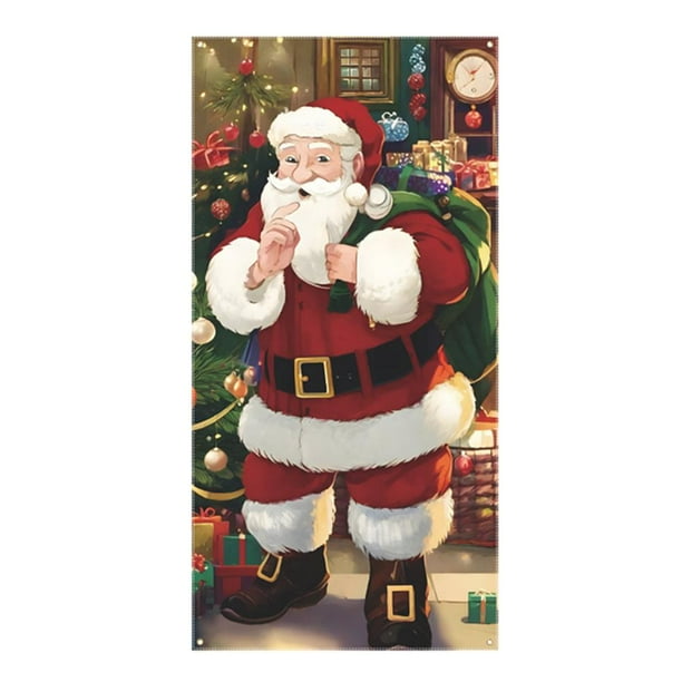 Wartleves Decoraciones navideñas para exteriores Cubierta de puerta navideña de tela Cubierta de puerta navideña Puerta\