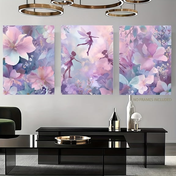 3pcs Pastel Fairy Garden Art Print Set | Frameless Canvas Wall Art for Home Decor, Ideal for Living Room, Bedroom, and Office, Christmas and New Year Gift