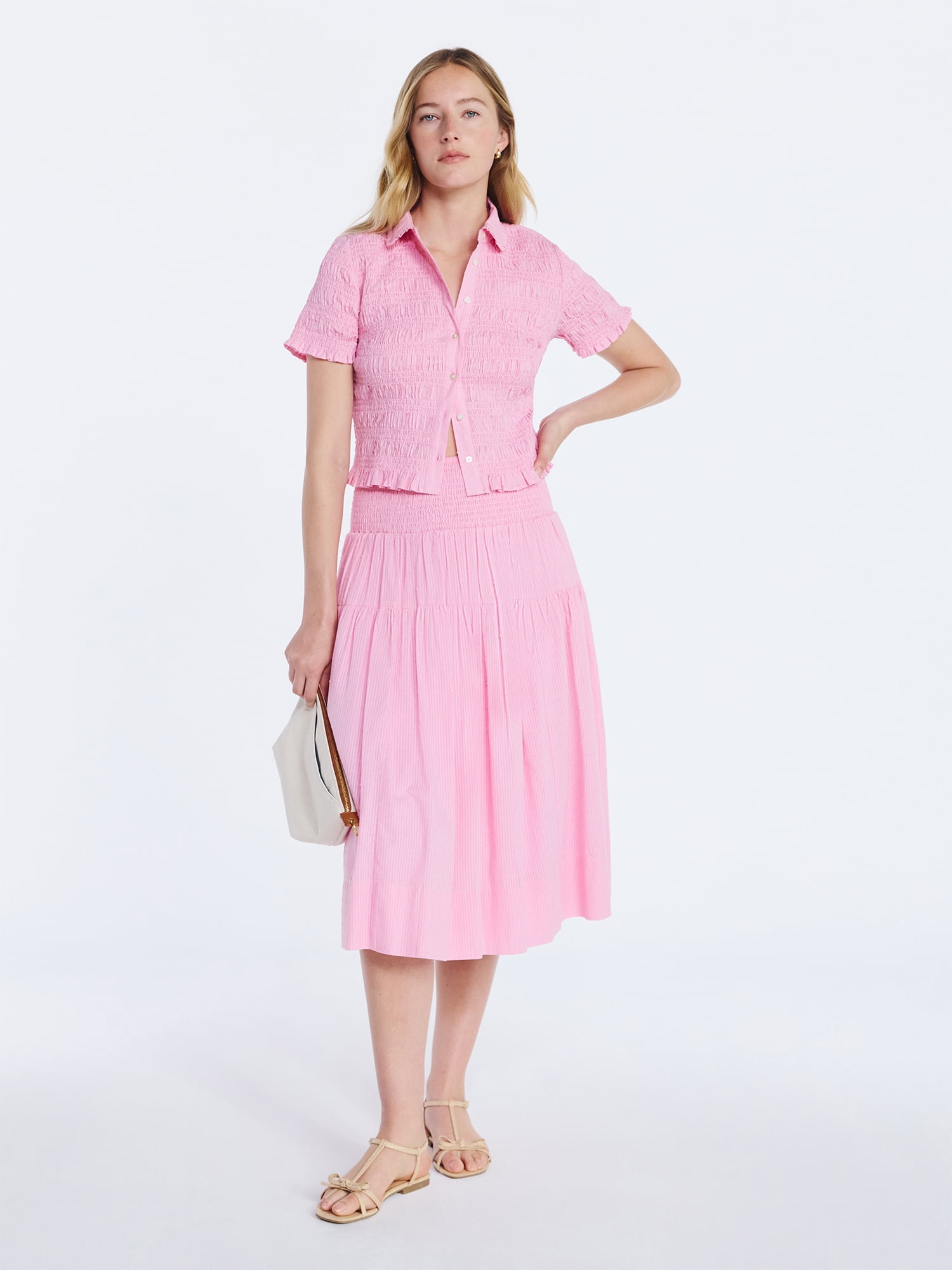 Free Assembly Women's Smocked Waist Cotton Midi Skirt, Sizes XS-XXL