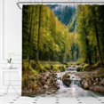 thumbnail image 3 of andscape Shower Curtain Mountain Forest Stream WaterScenery Fabric Bathroom Decor Set with Hooks,(84" Wx70 H), 3 of 4