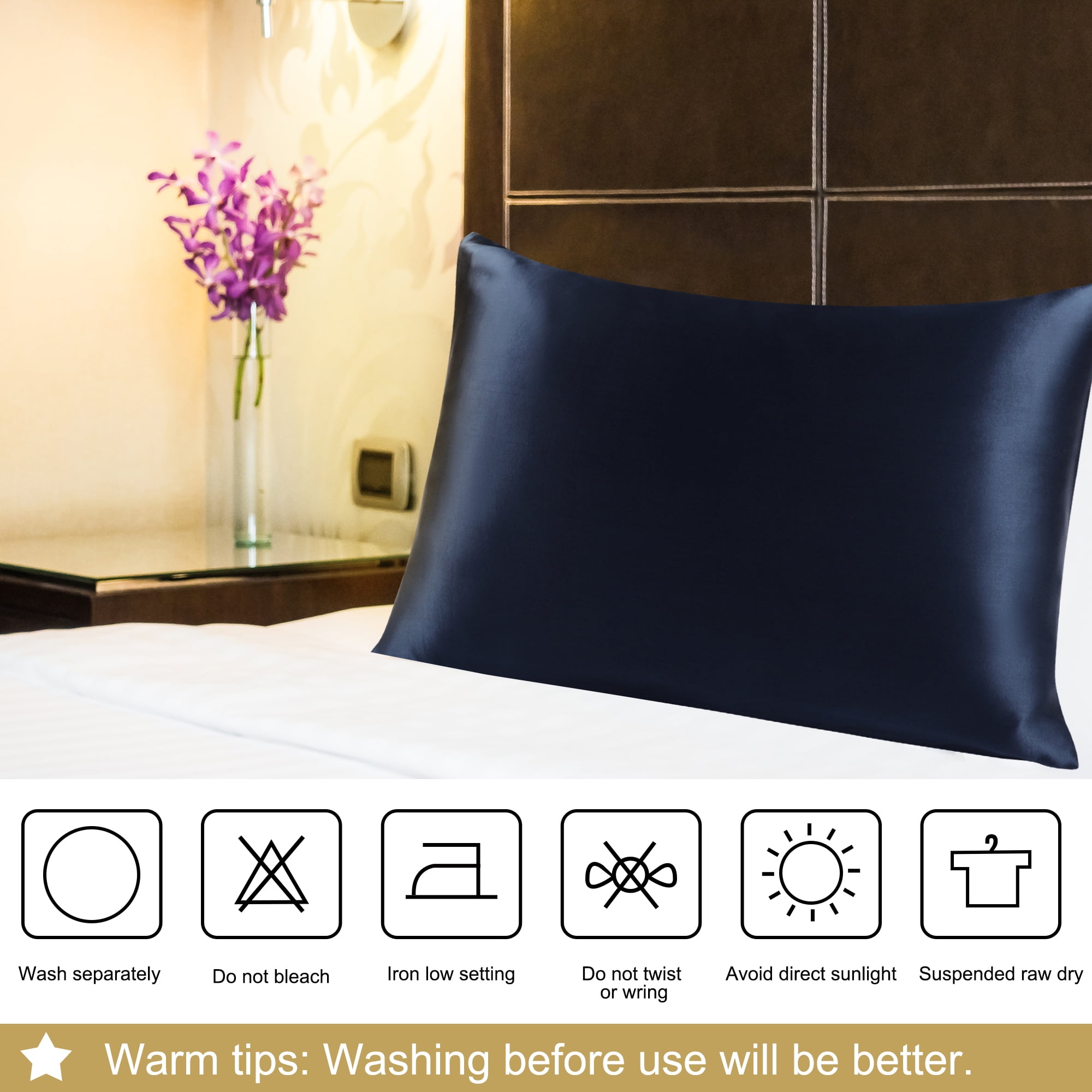 PiccoCasa Pure Silk Pillowcase with Zipper, Standard(20"x26"), Royal Blue, 1 Piece