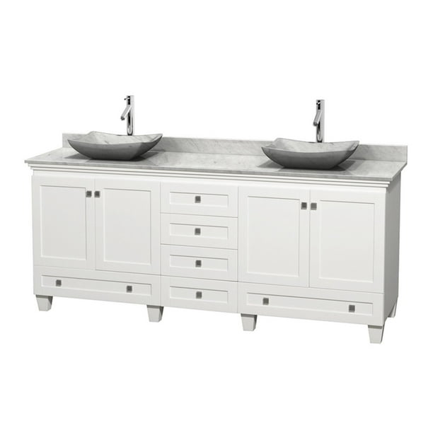 Wyndham Collection Acclaim 80 Inch Double Bathroom Vanity In White Ivory Marble Countertop Arista White Carrera Marble Sinks And 24 Inch Mirrors Walmart Com Walmart Com