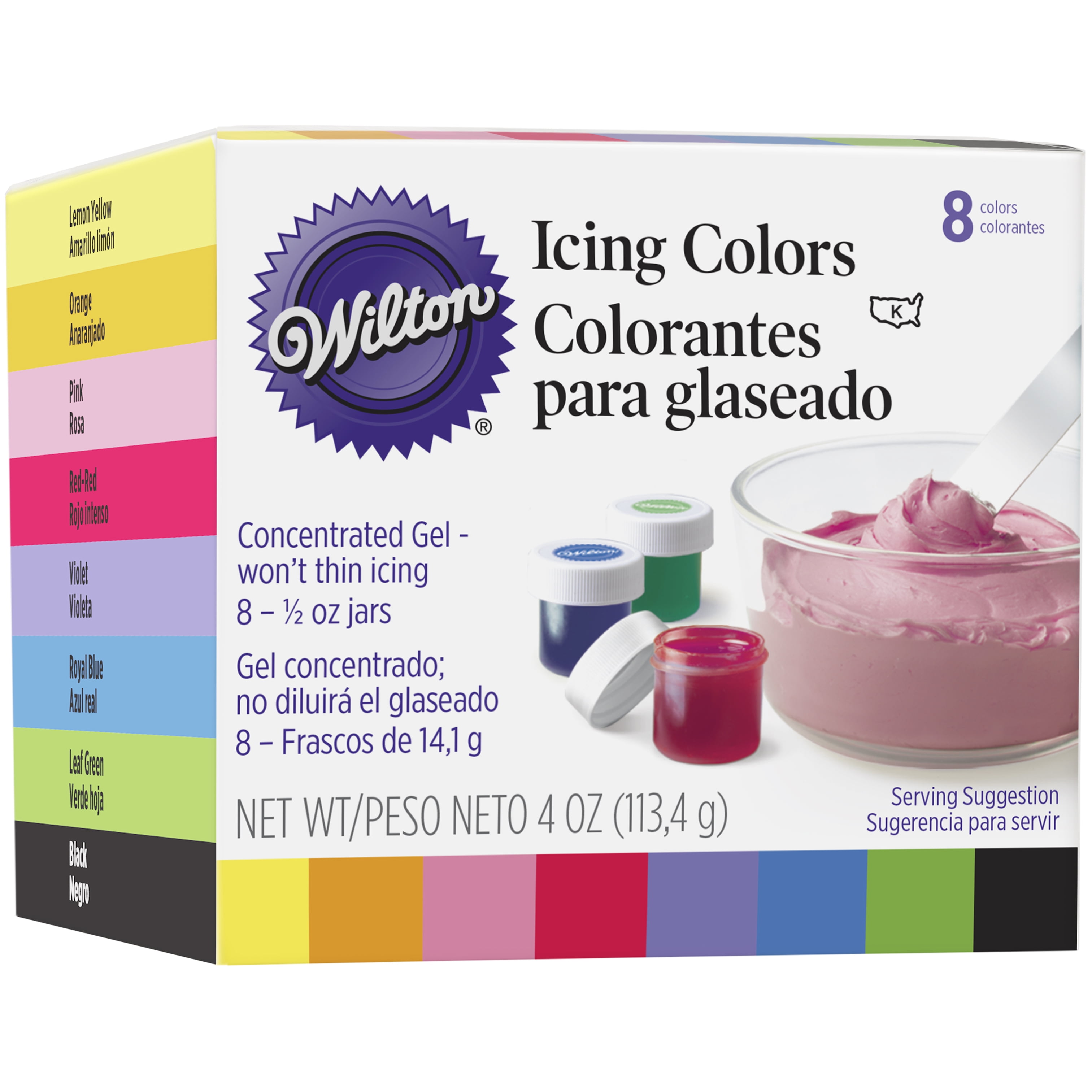 Wilton 8-Piece Gel Food Coloring Set, 4 oz. (Purple, Blue, Green, Black,  Yellow, Orange, Pink, Red) 